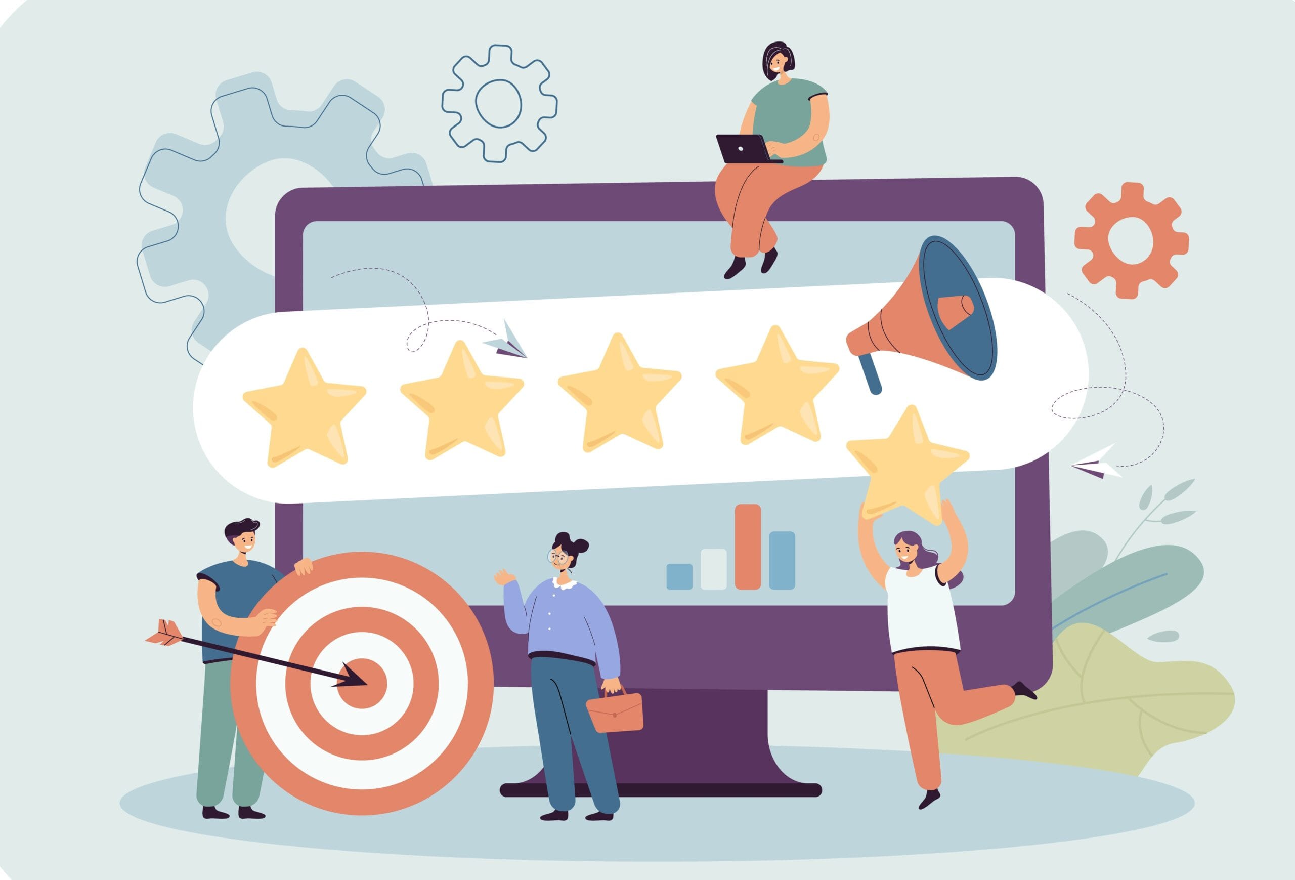 Managers analyzing company rating and brand reputation